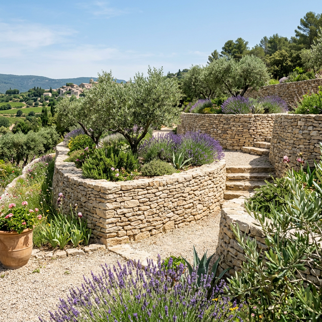 Restanque mur en pierre sèche dans le Var
